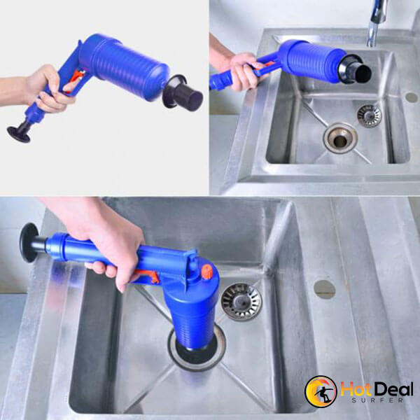 Air Power Drain Blaster Gun High Pressure Powerful Manual Sink Plunger Opener Cleaner Pump for Bath Toilets Clogged Pipe Bathtub