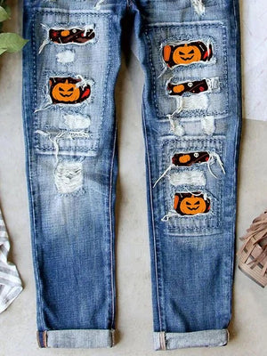 Casual Pumpkin Print Loose Straight Jeans