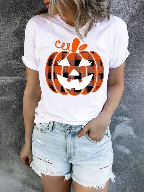 Orange Plaid Halloween Pumpkin T-Shirt